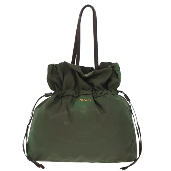 PRADA Tote Bag Nylon Green Gold Auth 98443 - Picture 13 of 16